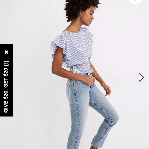 Madewell Flutter-Sleeve Smocked Top in Stripe XS - Picture 10 of 11